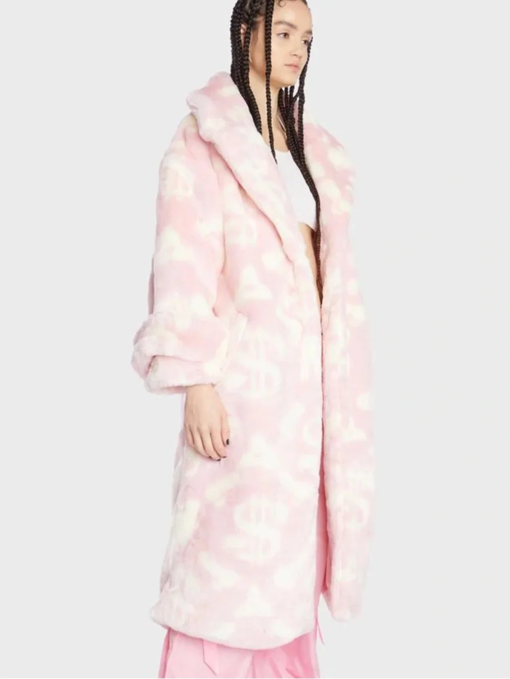 NWT Namilia PINK DICK DOLLAR FAUX FUR COAT Size S